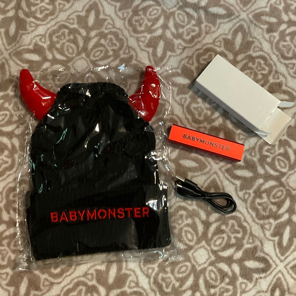 Black and Red BABYMONSTER Hat with Horns